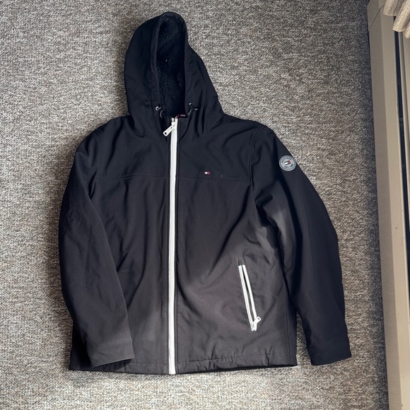 Men's Black Tommy Hilfiger Sherpa-Lined Hooded Winter Jacket